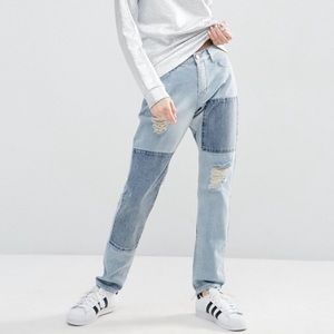ASOS Brady Patchwork Boyfriend Jeans in Light Wash
